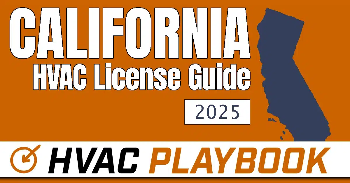 Graphic of California with the words California License Guide overlaid alongside HVAC Playbook