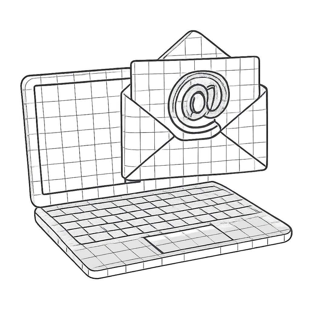 A wireframe render of a laptop receiving our free HVAC newsletter